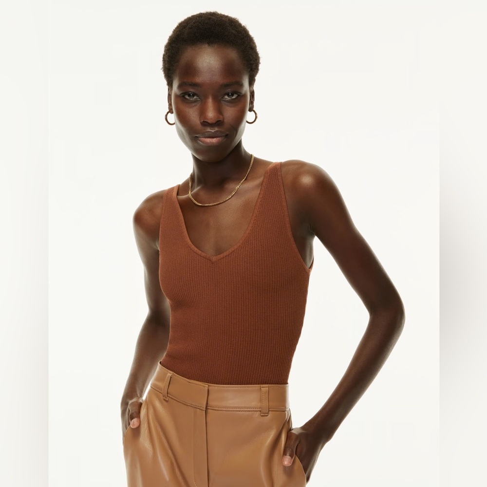 Brown ribbed knit tank top chocolate brown